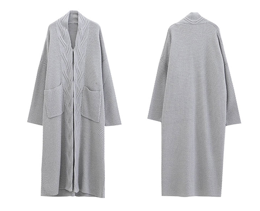 Diamond Long Cardigan Sweater with Pocket Details 2