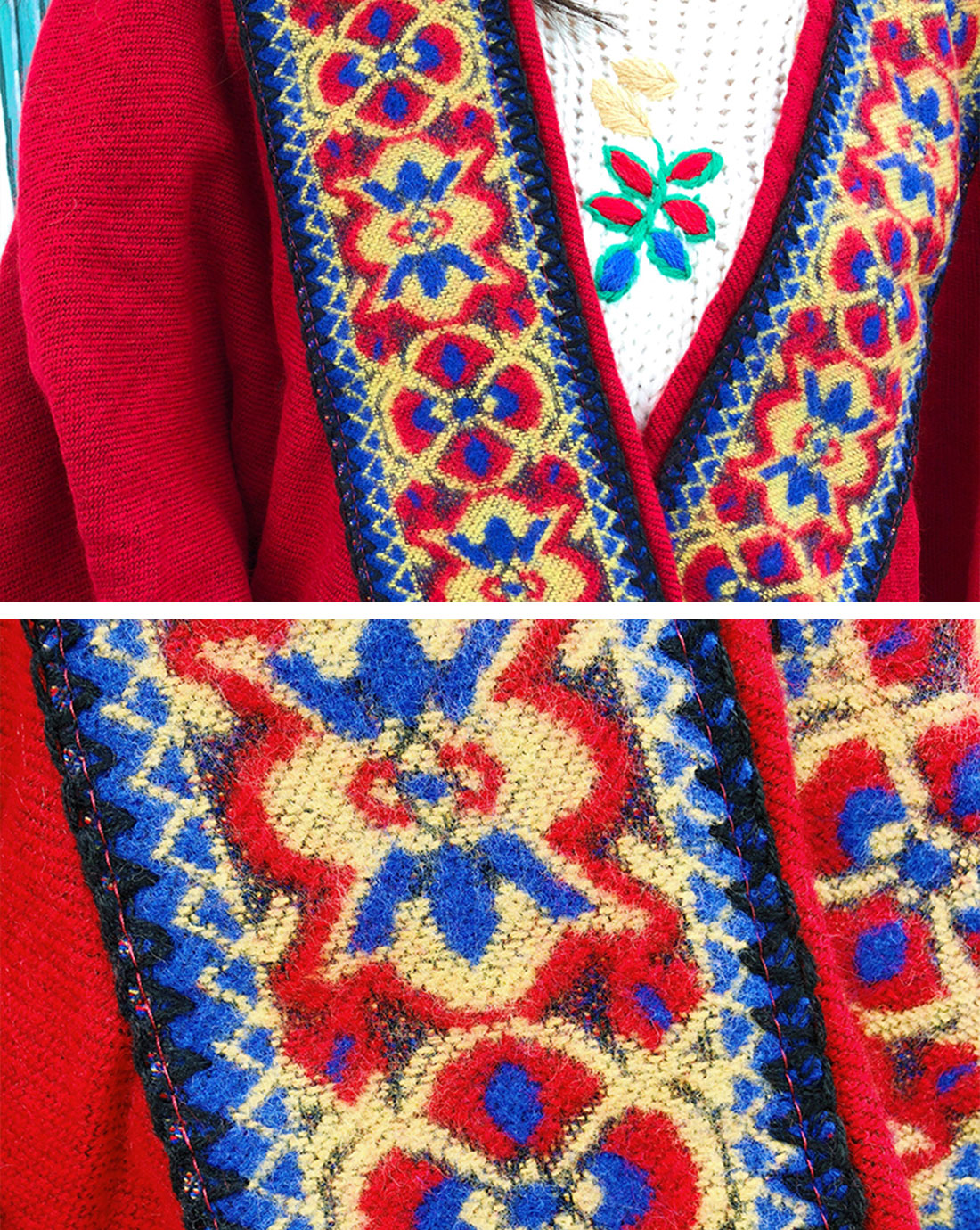Splicing Red Shawl Cardigan with Hooded Details 3
