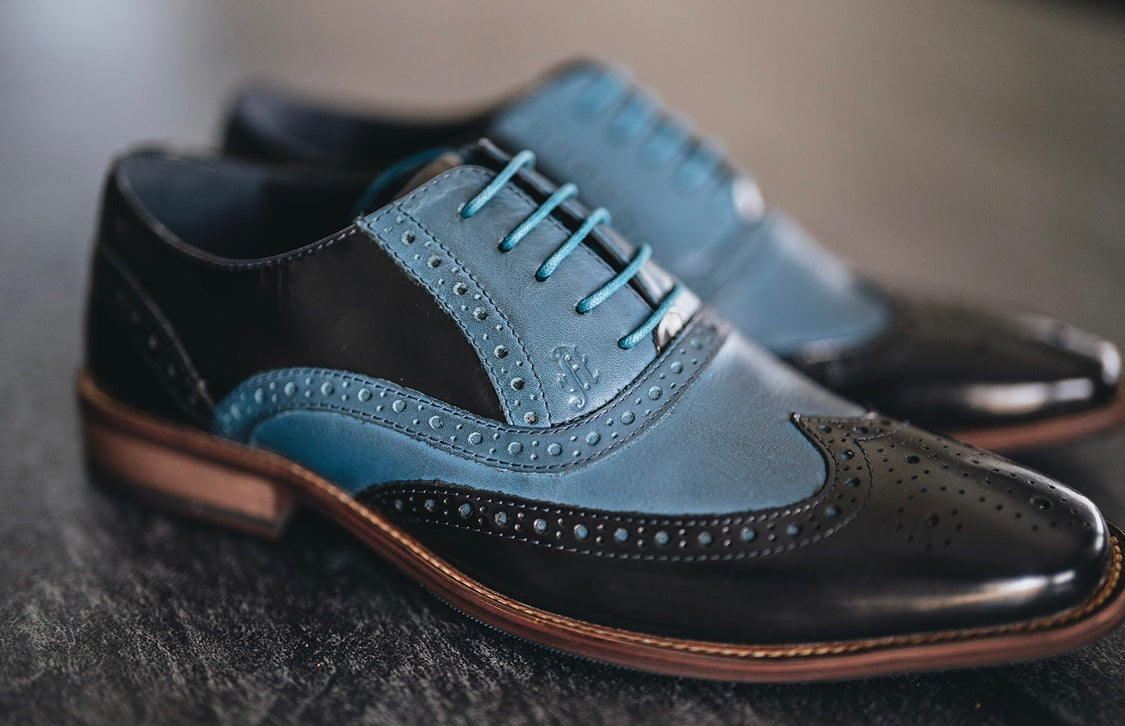 Amen handmade collection Sky Blue And Black Brogue