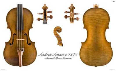 Photos of violin by Andrea Amati, 1574