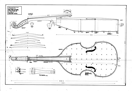 Technical drawing of Linarol bass viol, 1582