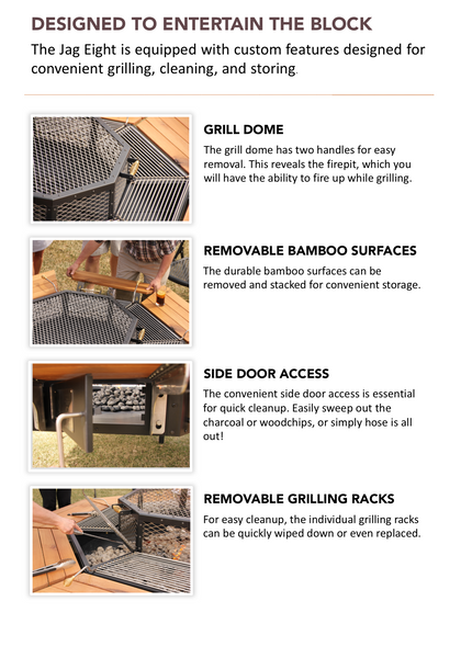 The key features of Jag Eight Fire Pit Grill
