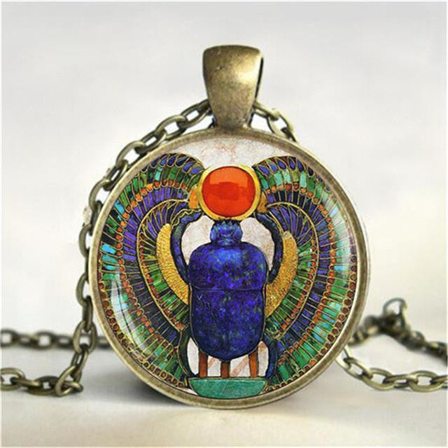 Egyptian Scarab Glass Dome Pendant Necklace - Ancient Explorers