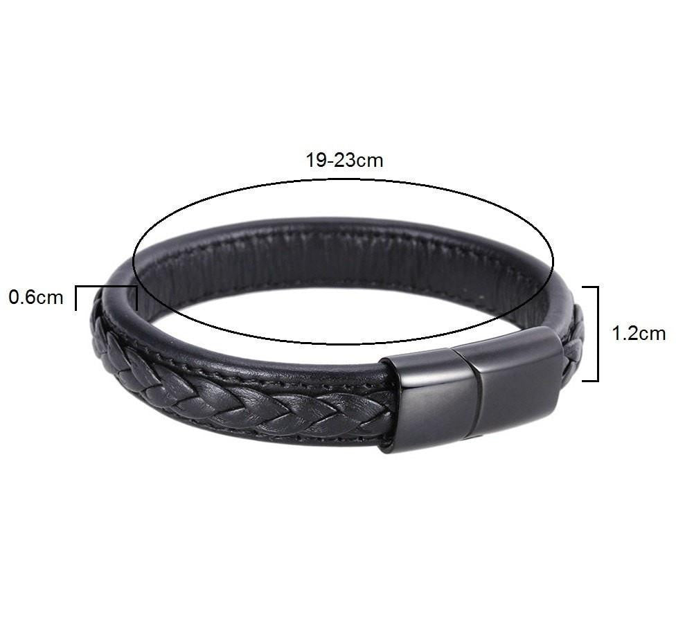 Genuine Leather Braided Bracelet With Black Stainless Steel Magnetic C Ancient Explorers