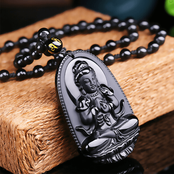 Natural Obsidian Hand Carved Buddha Amulet Pendant Necklace - Ancient ...