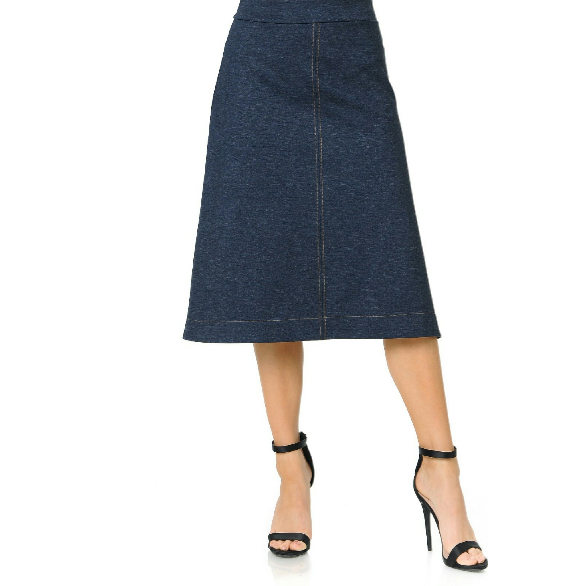 a line denim skirt knee length