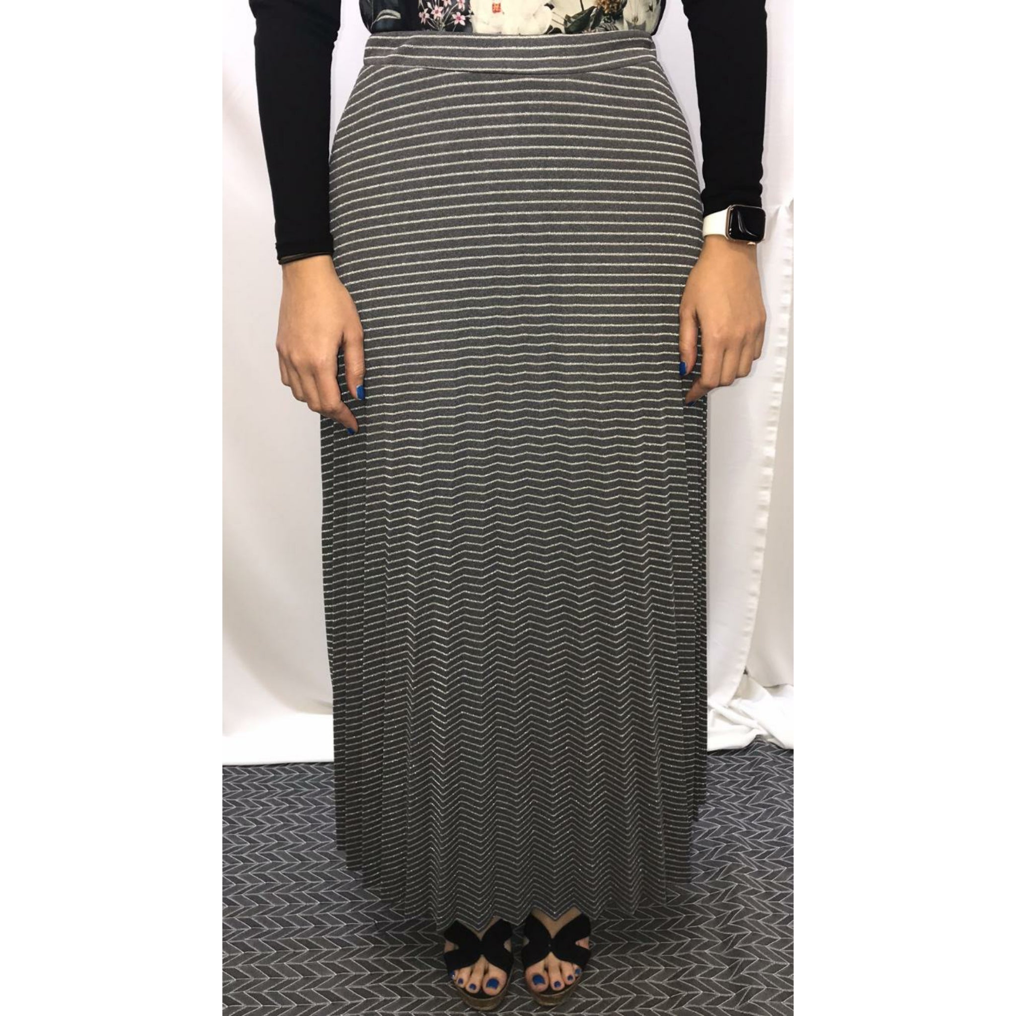 silver pleated maxi skirt