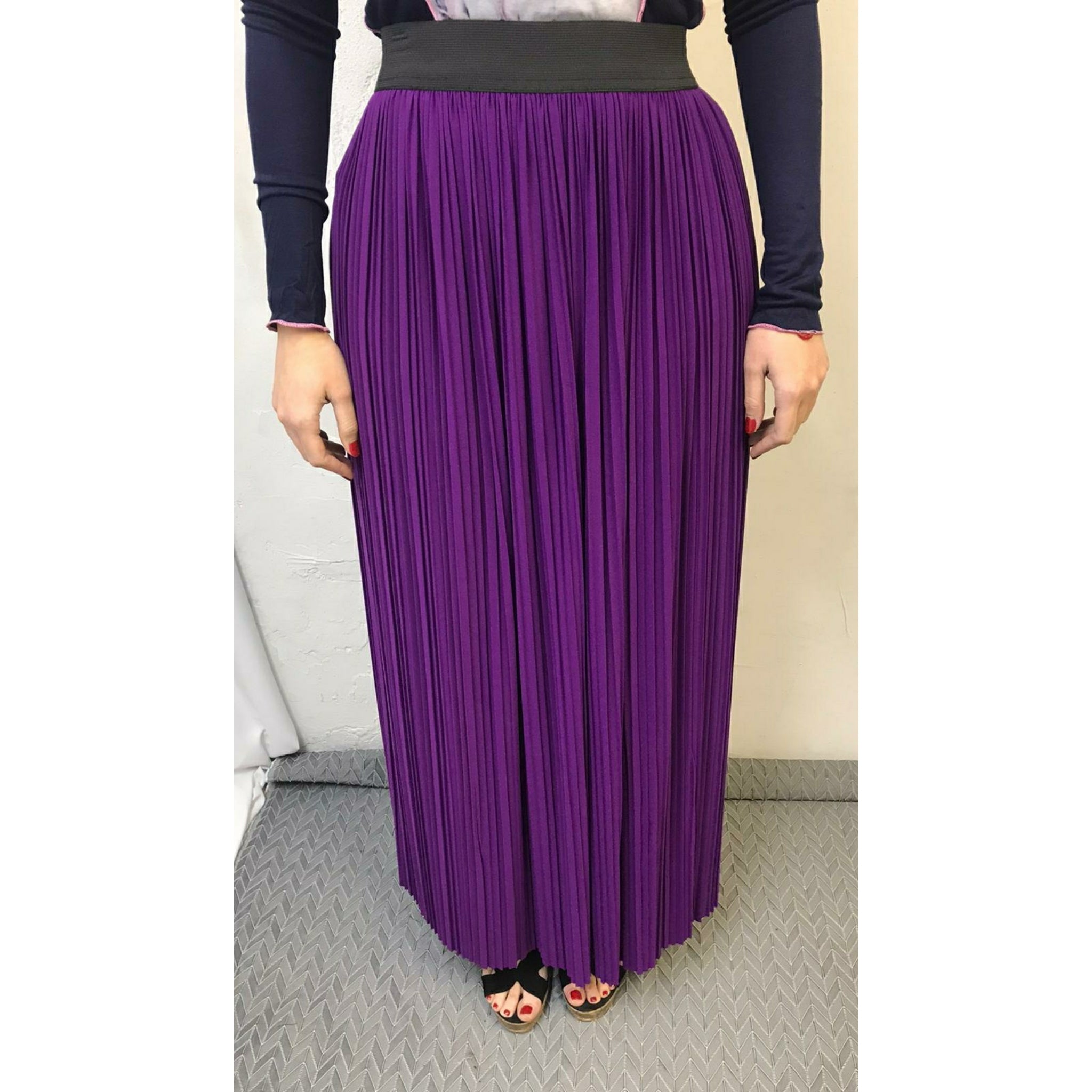 purple pleated maxi skirt