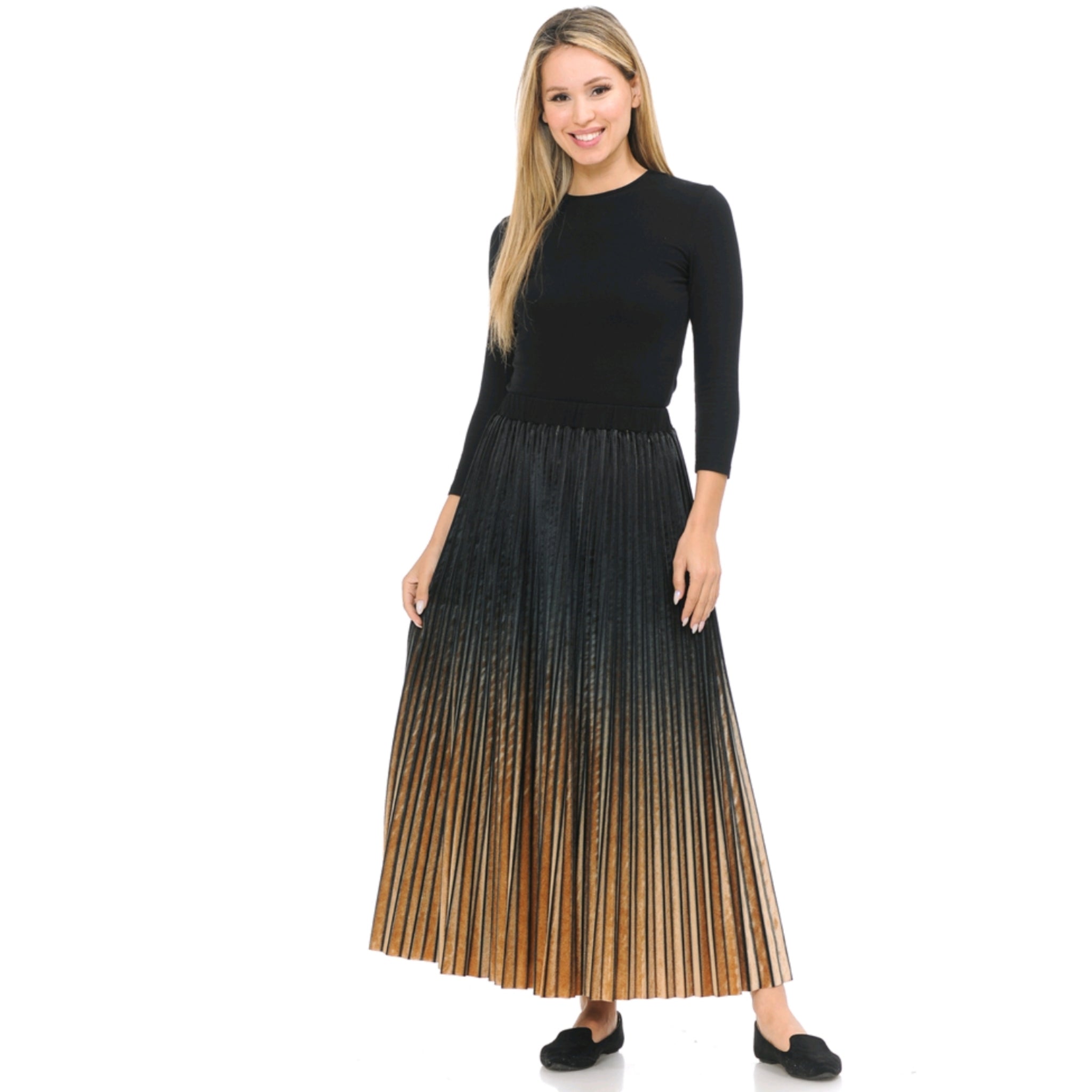 gold pleated maxi skirt