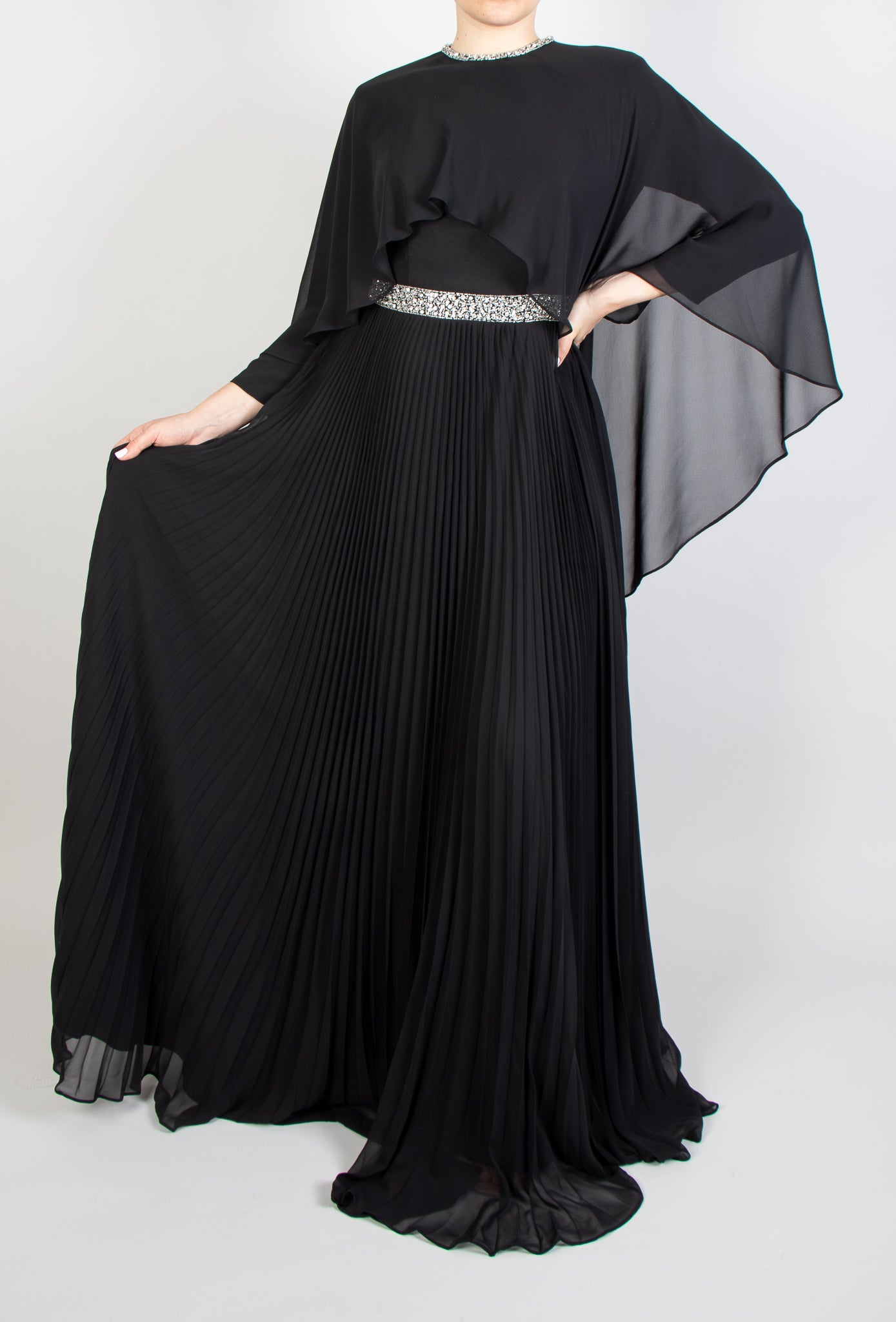 Vestido plisado efecto capas negro Costura