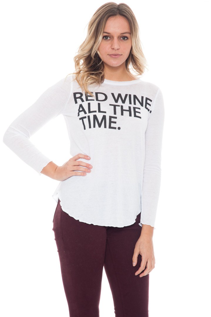 Chaser Red Wine Time - White Top - Long Sleeve Top - Graphic Top ...