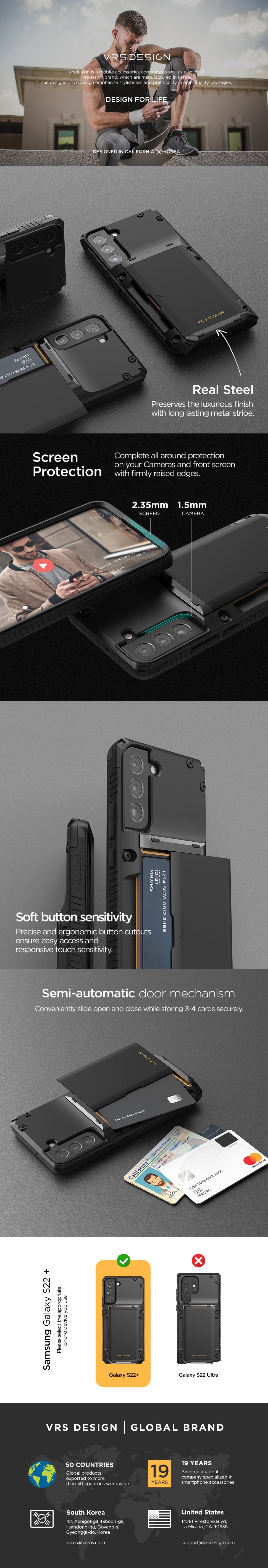 VRS Design Damda Glide Pro for Galaxy S22 Plus, S22 Ultra Case with Premium Sturdy Semi Auto Card Wallet Case for Galaxy S22 5G Case 6.2 inch 6.7 inch 6.9 inch(2022)