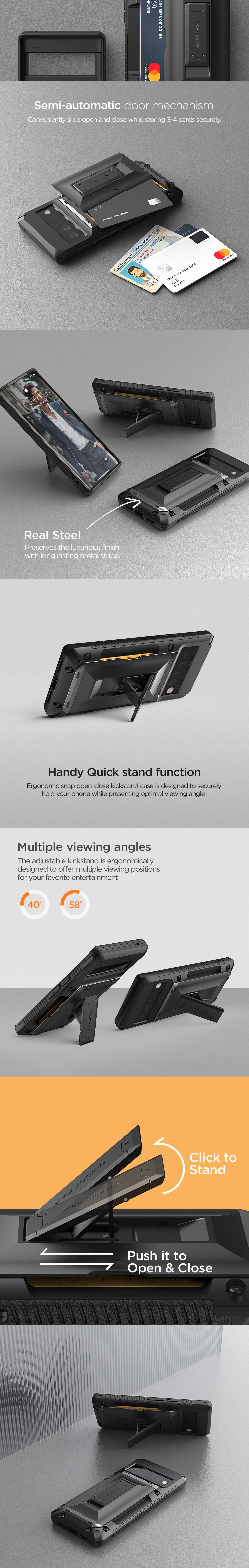 VRS Design Google Pixel 6 Case Damda Glide Hybrid Series Sturdy Premium Shockproof Slim Thin Card Wallet Kickstand Sand Stone Cover