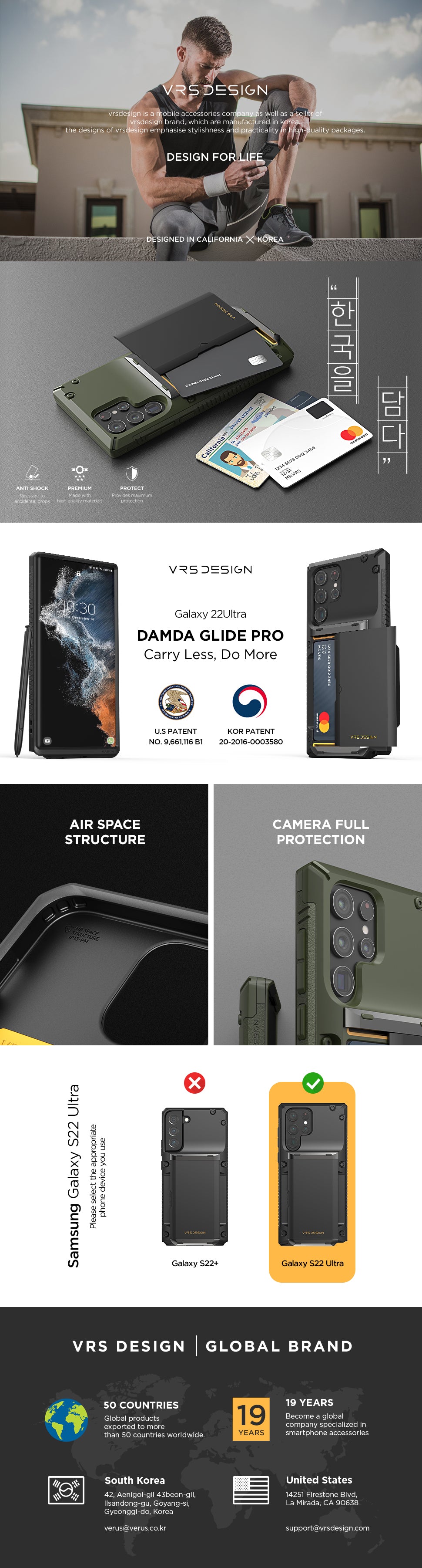 VRS Design Damda Glide Pro for Galaxy S22 Plus, S22 Ultra Case with Premium Sturdy Semi Auto Card Wallet Case for Galaxy S22 5G Case 6.2 inch 6.7 inch 6.9 inch(2022)