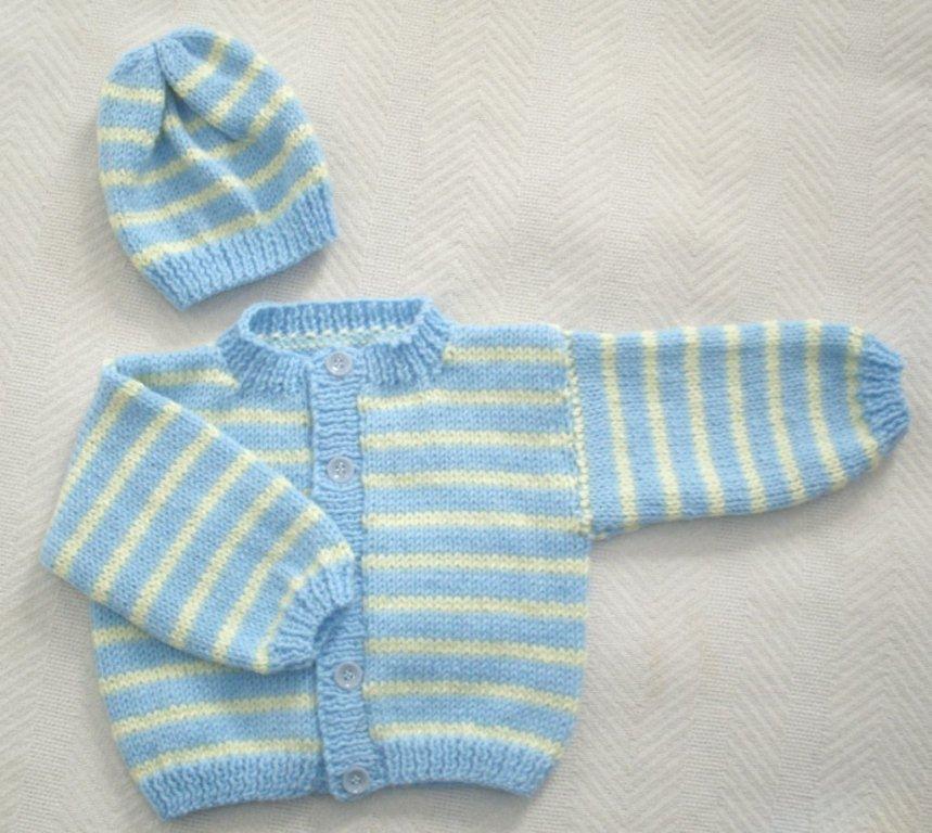 "Sassy Stripes in Blue and Yellow" Baby Sweater Set -  --- FAST and FREE Shipping