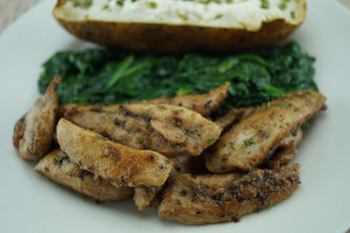 The Patriot: Pork Chop, Sauteed Spinach & Baked Tater | Skillet Recipes, Skillet Cooking
