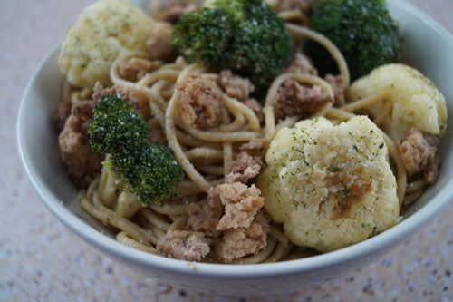 Deceptively Simple Pasta with Broccoli, Cauliflower & Ground Pork