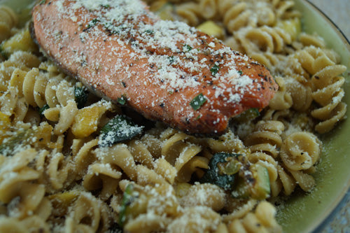 Seared Salmon with Squash and Zucchini Pasta | Skillit Cooking