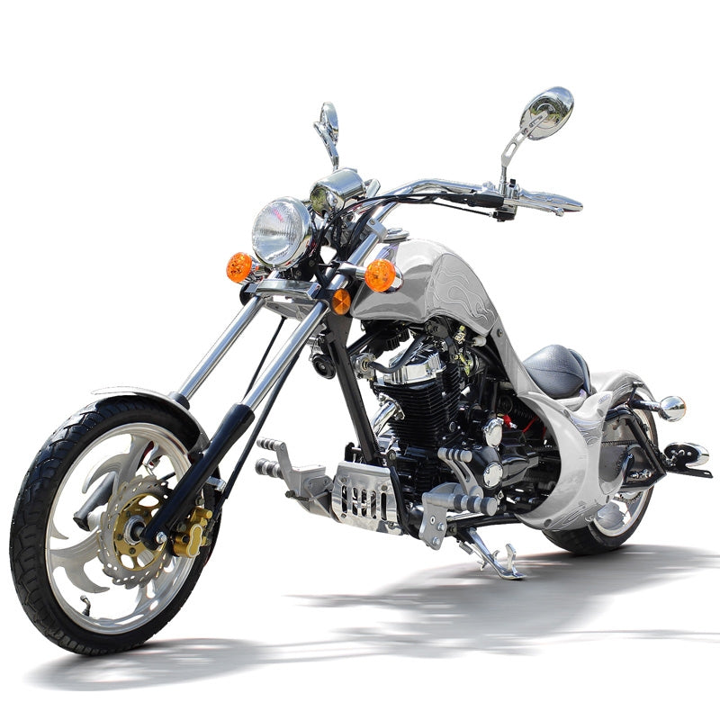 silver chopper bike