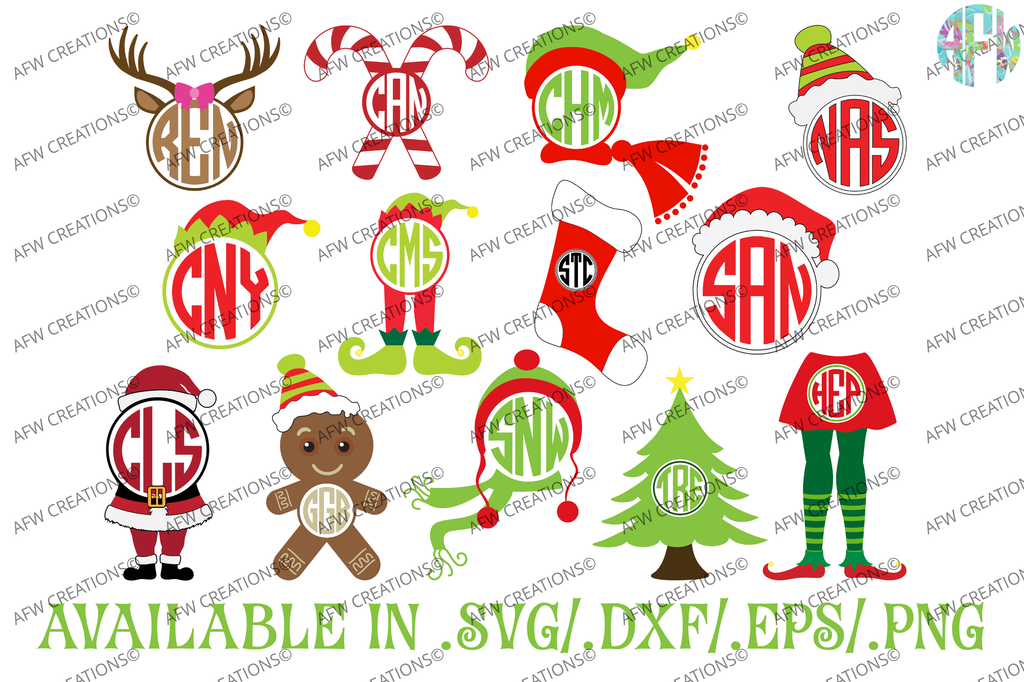 *Christmas Monogram Bundle - SVG, DXF, EPS – AFW Designs