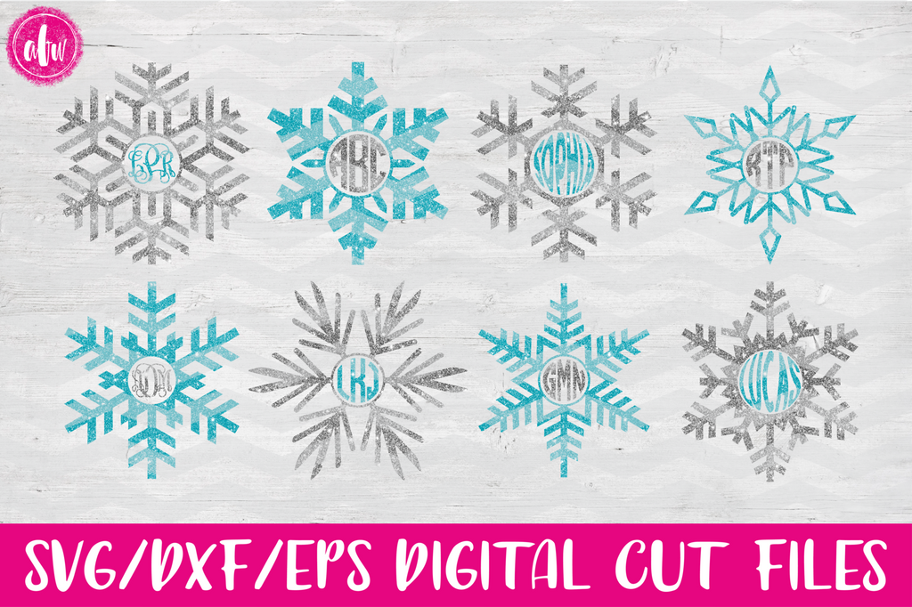 Download Winter Monogram Snowflake Set #1 - SVG, DXF, EPS - AFW Designs