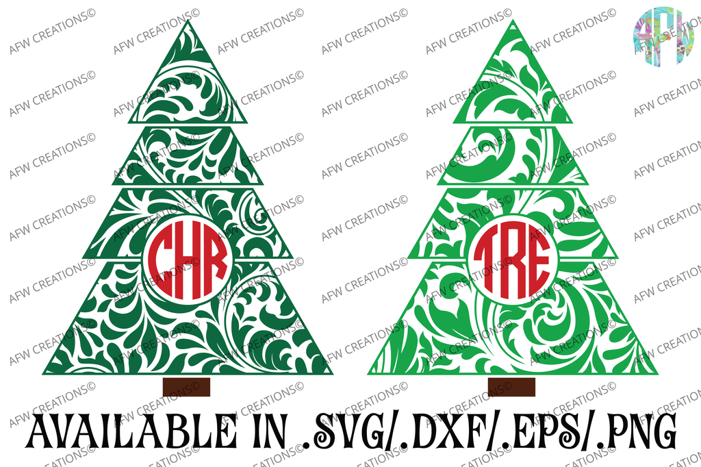 Download Monogram Swirl Christmas Tree - SVG, DXF, EPS - AFW Designs