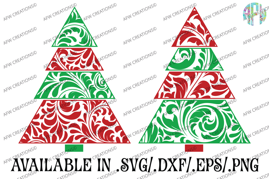Download Swirl Christmas Tree Bundle - SVG, DXF, EPS - AFW Designs
