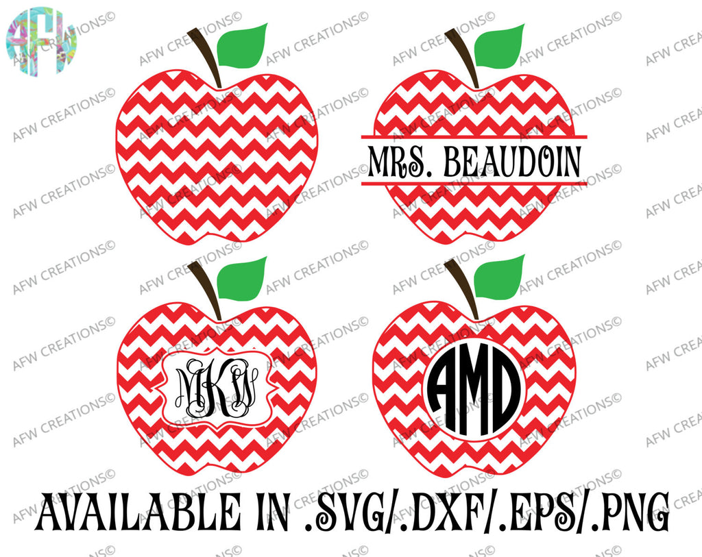 Download Chevron Monogram & Split Apples - SVG, DXF, EPS - AFW Designs