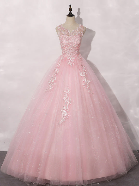 Light pink lace applique tulle long prom dress, Pink lace applique for –  morievent