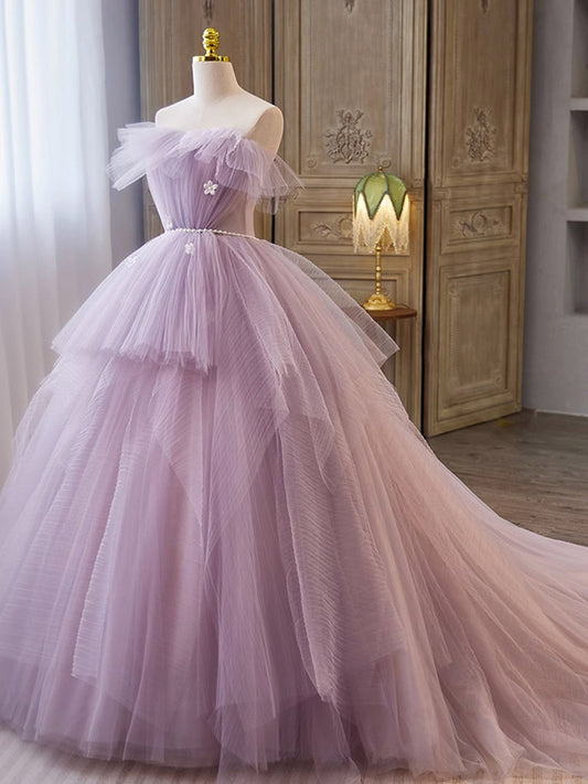 luladress Purple Tulle Layered A-Line Sweetheart Long Prom Dresses, Evening Gowns,BD930800 US10 / Custom Color