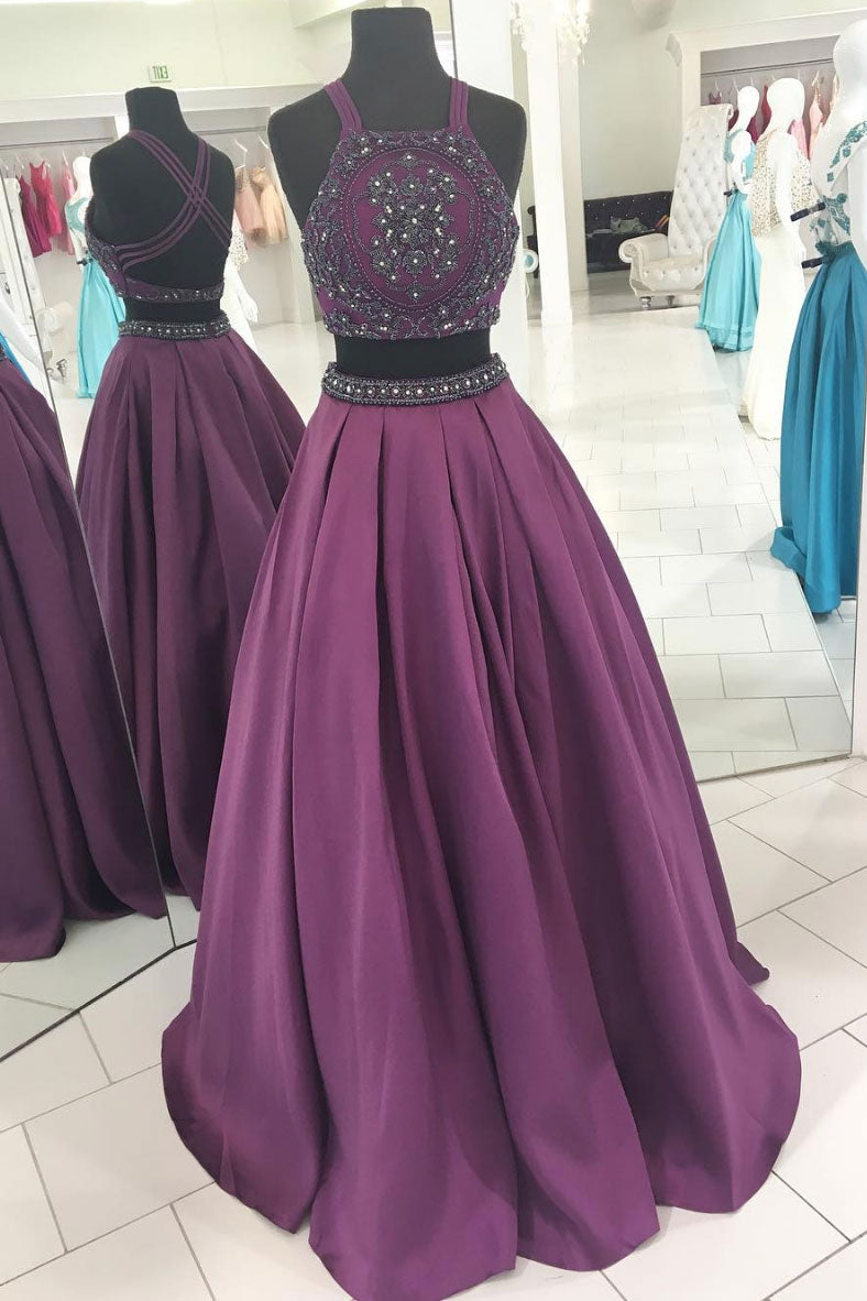 Unique two pieces beads long prom dress, evening dress - dresstby