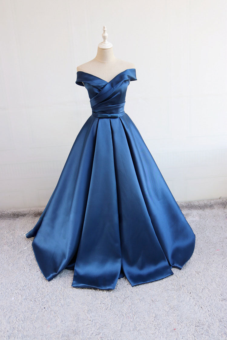 blue satin evening dress