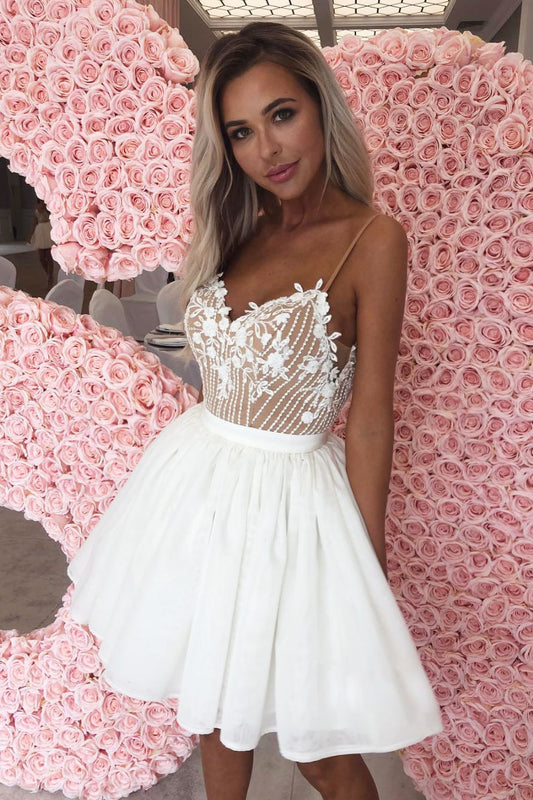 White tulle lace short prom dress party dress · Little Cute