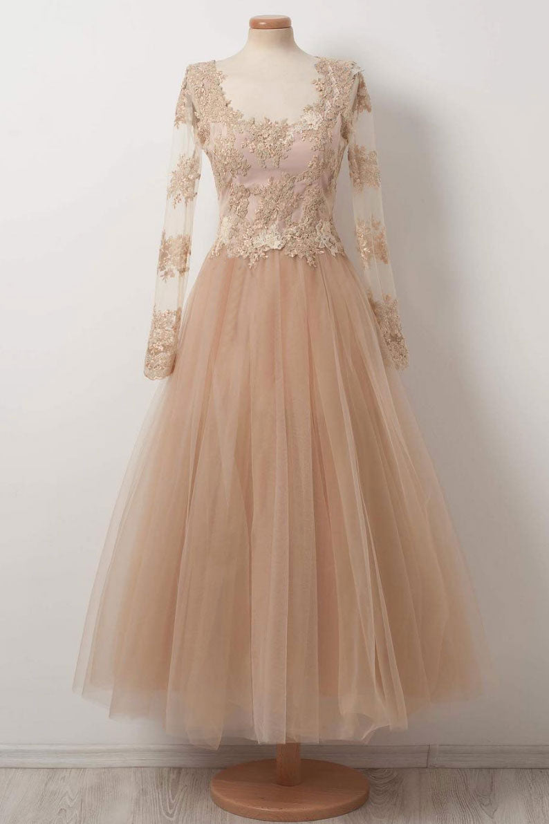 champagne tea length dresses