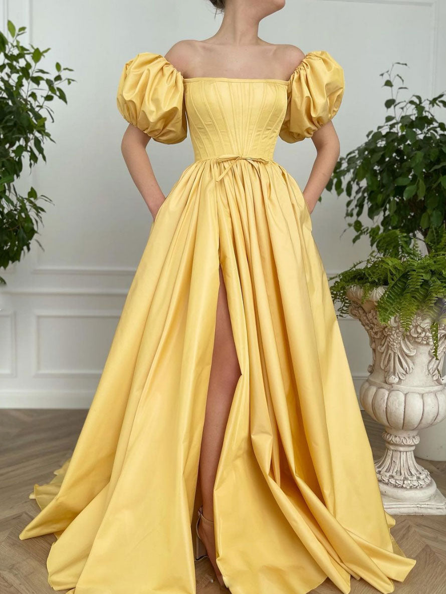 Simple Yellow Satin Long Prom Dress Yellow Evening Dress Dresstby 1116