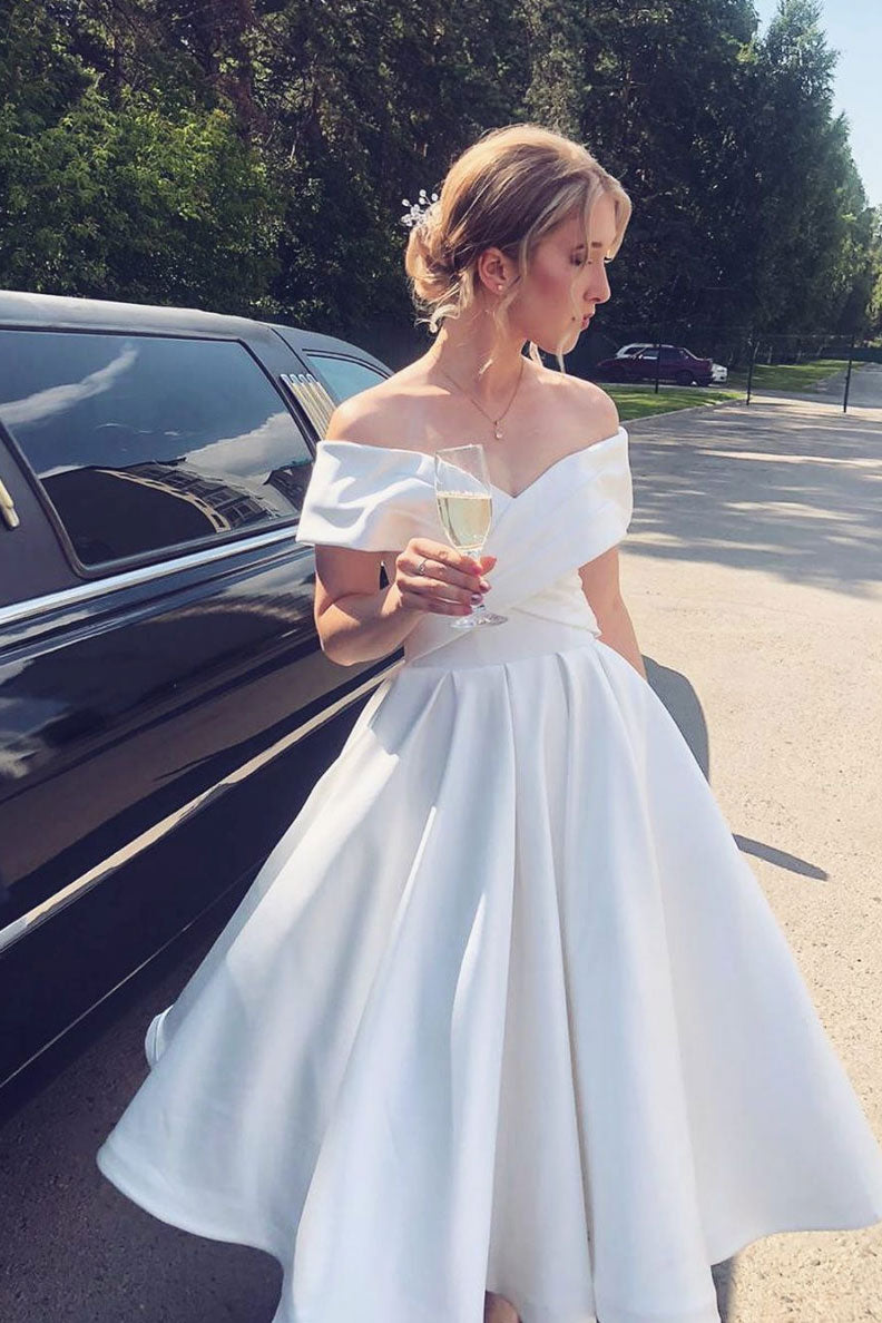 white satin dress off shoulder