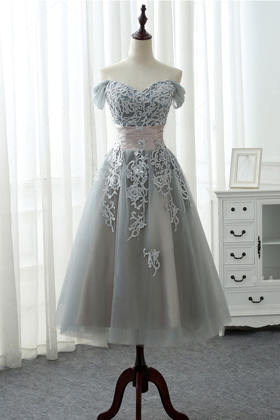 Gray Lace Tulle Prom Dress Gray Lace Evening Dress Dresstby 