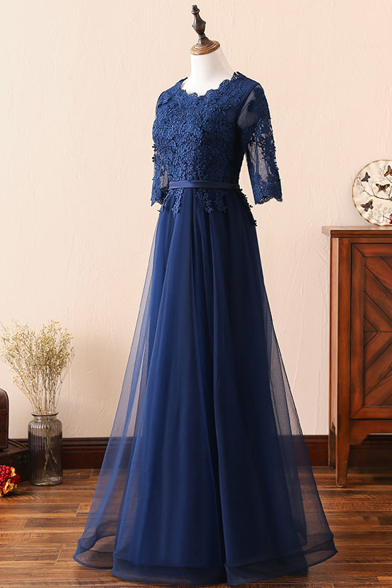 Dark Blue Lace Wedding Dress 8