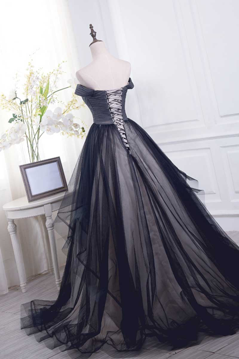 black off the shoulder tulle dress