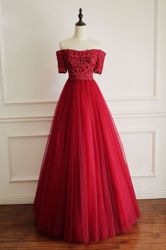 Dark Red Tulle Prom Dresses Tiered Ball Gown 67361 viniodress Custom Colors / US10