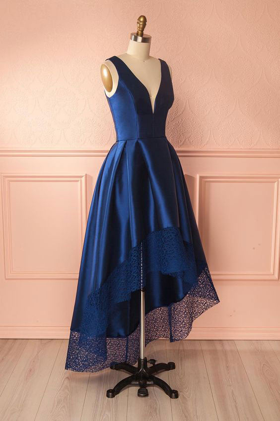 dark blue high low dress