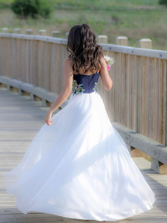 White sweetheart lace applique tulle wedding dress, lace wedding gown –  dresstby