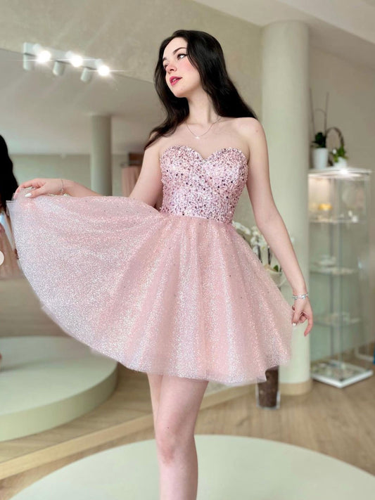 Pink sweetheart neck tulle long prom dress, pink tulle formal dress