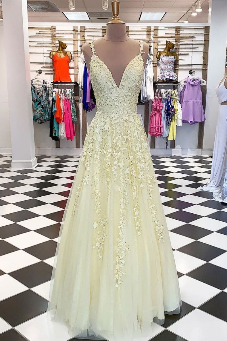 yellow tulle prom dress