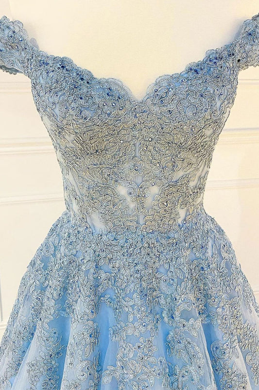 Blue sweetheart neck satin lace long prom dress blue formal dress
