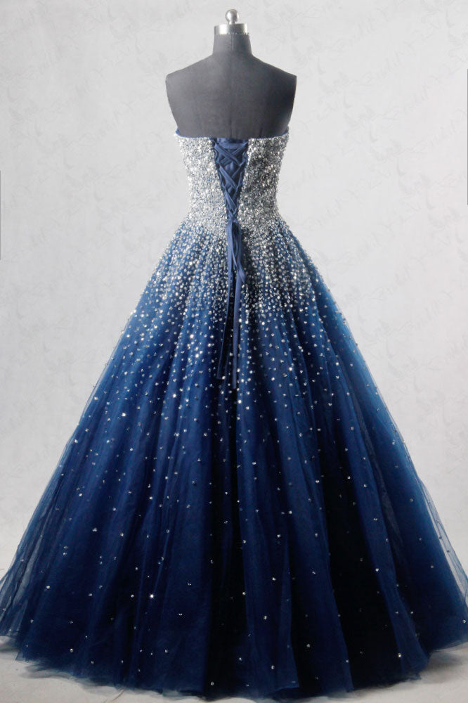 blue long evening gown