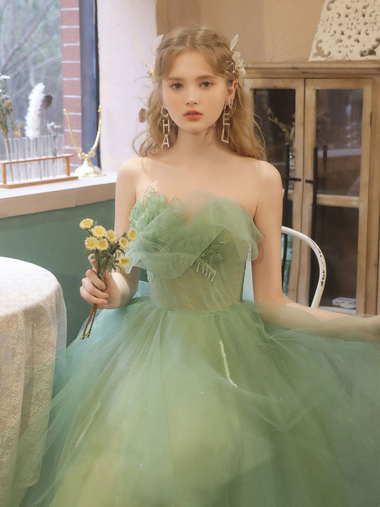 Green sweetheart neck tulle lace short prom dress, green homecoming dr –  dresstby