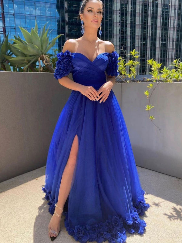 Royal blue tulle long prom dress. blue tulle long evening dress - dresstby