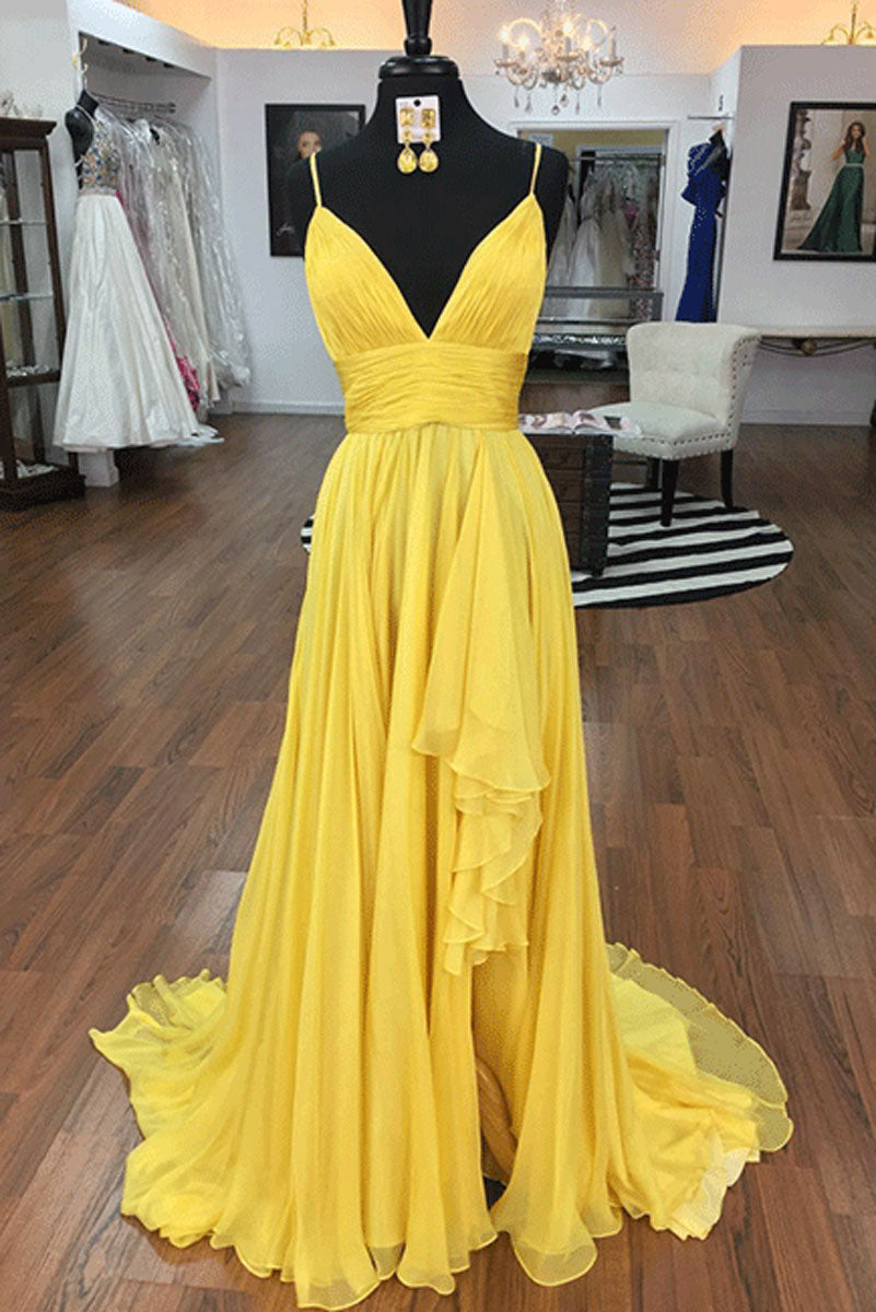 long yellow evening dress