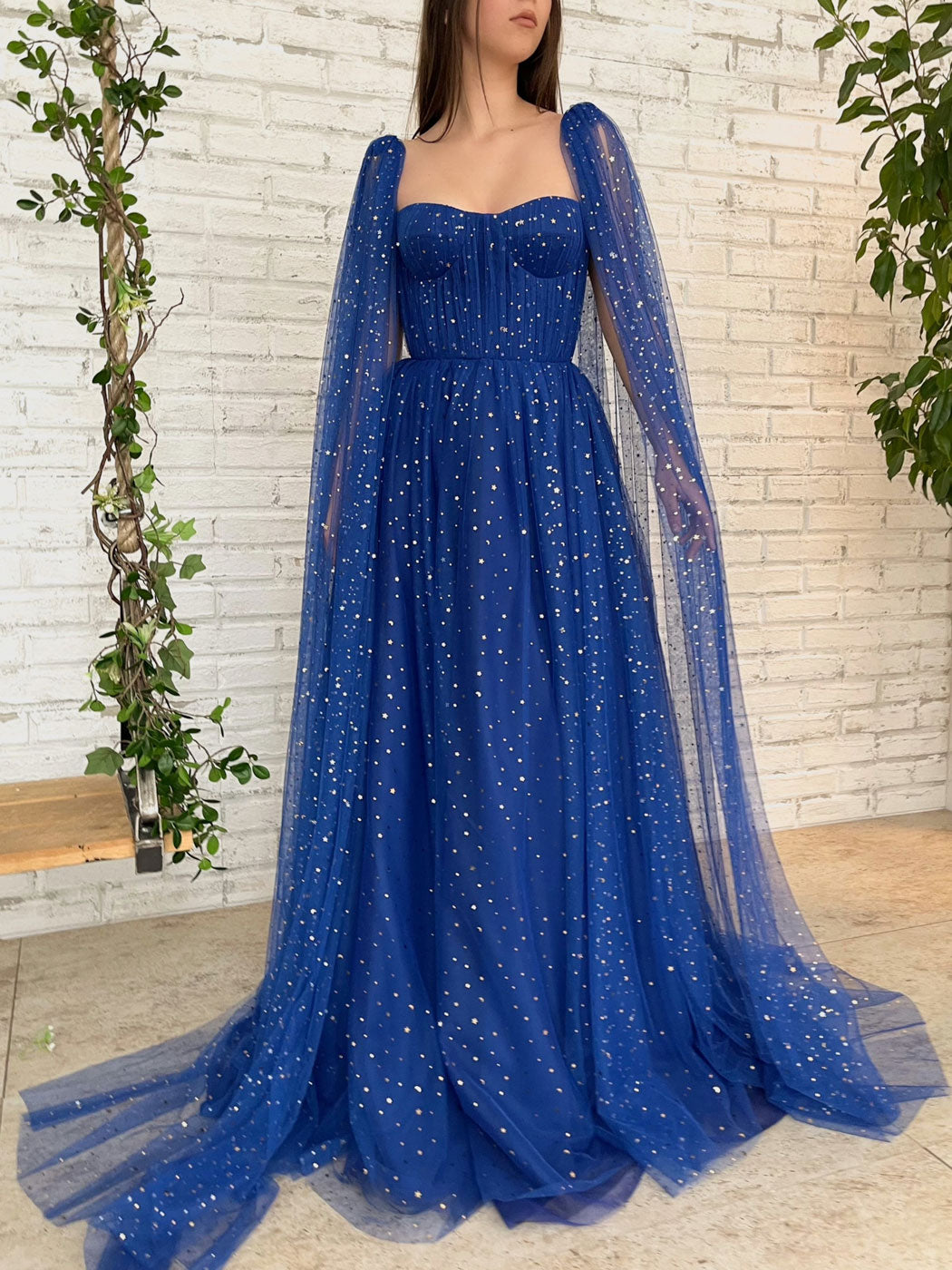 Blue tulle long prom dress, blue A line tulle formal evening dress ...